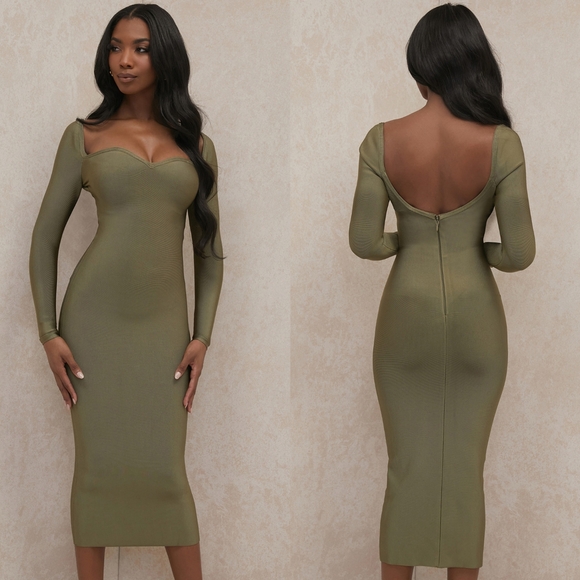 HOUSE OF CB 'Katalina' Olive Sweetheart Neckline Bandage Dress - Picture 5 of 13